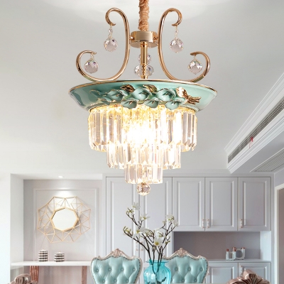 Green Three-Tier Pendant Chandelier Traditional Crystal and Metal 5 Light Pendant Lights for Kitchen Dining