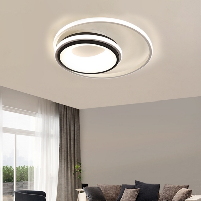 LED Double Ring Flushmount Light Minimalist Metal Black and White Ceiling Flush Light