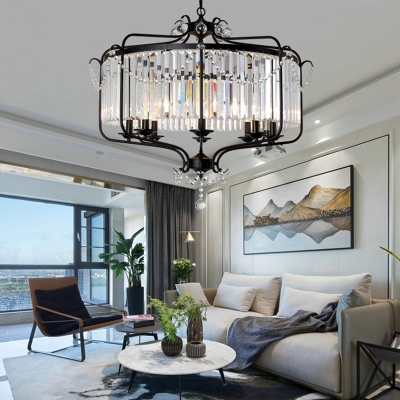 Matte Black/Bronze Drum Chain Hung Pendant Contemporary Crystal 8 Light Hanging Lights for Indoor