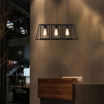 Minimalist 3-Light Ceiling Pendant Light Metal Squared Ceiling Light Fixtures in Black over Kitchen Island