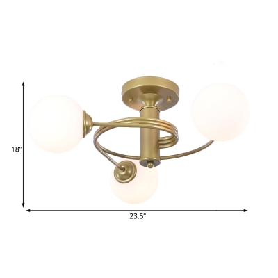 Modern Global Shade Semi-Flush Ceiling Light 3/5 Light Metal Flush Mount Light in Gold for Living Room