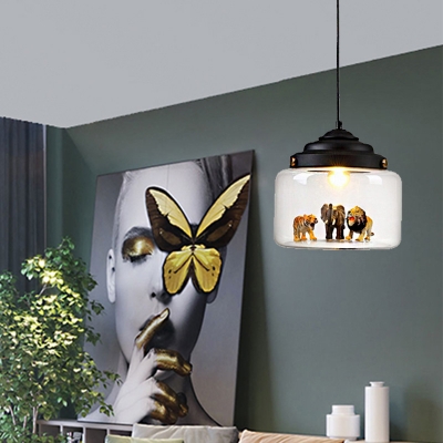 Modern Nordic Jar Hanging Ceiling Light Glass and Iron 1-Light Pendant Ceiling Lights