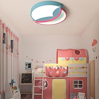 Pink Round Flush Ceiling Light Metal Shade Kids Led Ceiling Light Fixture for Girls