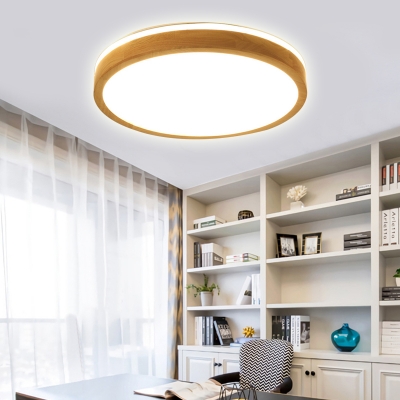 Round Bedroom Ceiling Light Fixture Wood Contemporary Flush Mount Ceiling Light in Natural