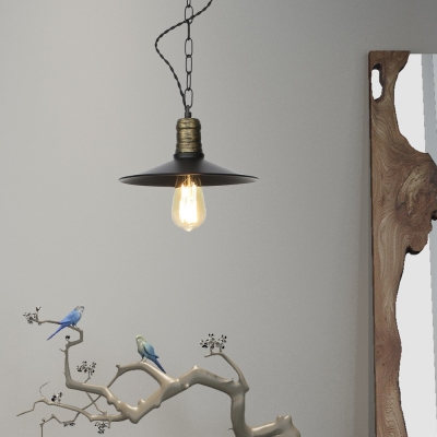 Single Head Coolie Pendant Light Antique Metal Ceiling Hanging Light in Black for Workshop