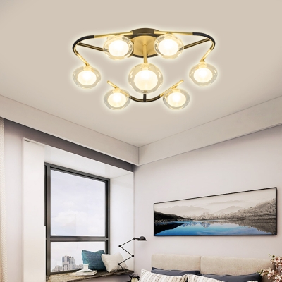Triangle Living Room Semi Flush Ceiling Fixture Metal 7 Light Modern Ceiling Light in Black and Gold