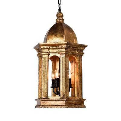 Vintage Lantern Chandelier Light Metallic 3 Lights Foyer Pendant Light in Gold