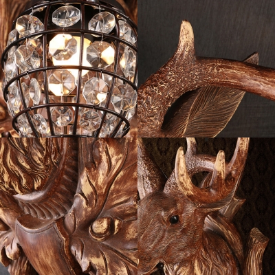 1 Light Water Drop Wall Lamp with Clear Crystal Bead Country Style Resin Deer Wall Sconce Light