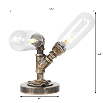 2-Light Accent Table Lamp Industrial Vintage Metal Pipe Accent Lamp with Clear Glass Shade