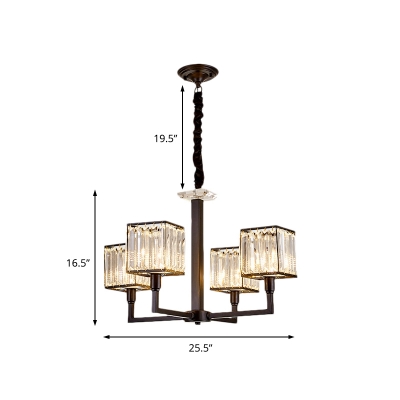 4/6/8 Lights Squared Chandelier Light Fixture Modern Crystal Hanging Light Fixture in Matte Black