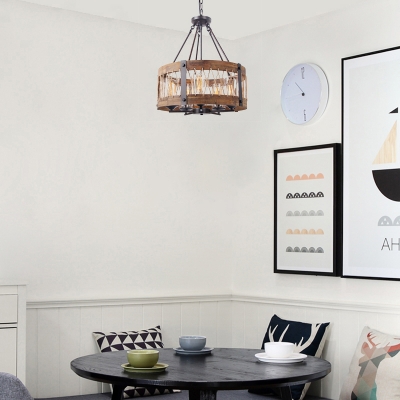 6 Bulbs Basket Shade Hanging Lamp Industrial Style Pendant Lamp in Black for Cafe Living Room