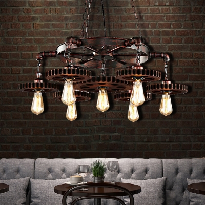 7-Light Open Bulb Ceiling Pendant Light Vintage Steel Chandelier Lighting Fixture for Indoor