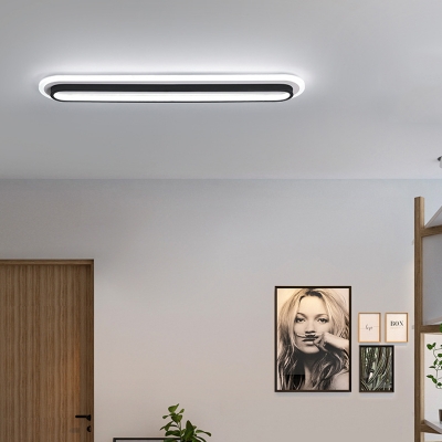 Acrylic Oblong Flush Light Office LED Modern Metal Mount Fixture in Black/White