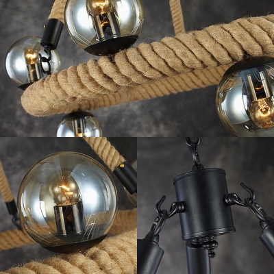 Ball Pendant Ceiling Lights Rustic Rope and Glass 9 Lights Hanging Lights for Living Room