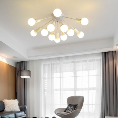 Bare Bulb Bedroom Ceiling Light Fixture Metal 8/12 Light Modern Flush Mount Light in Black/White