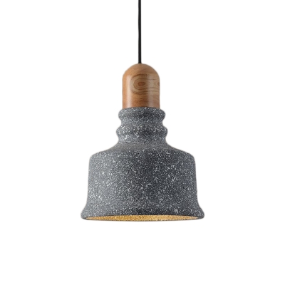 Bell Pendant Ceiling Light Modern Concrete and Wood Single Bulb Island Light Fixtures