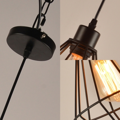 Black Caged Hanging Light Fixtures Vintage Industrial Iron 1 Light Pendant Lighting for Restaurant