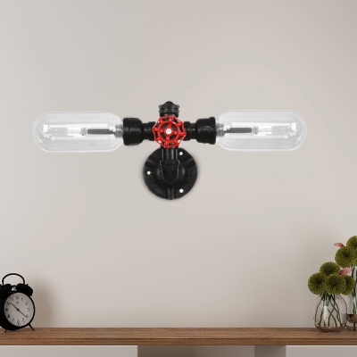 Black Pipe Sconce Lighting Fixtures Antique Metal and Glass Novelty Sconce Lamp for Corridor