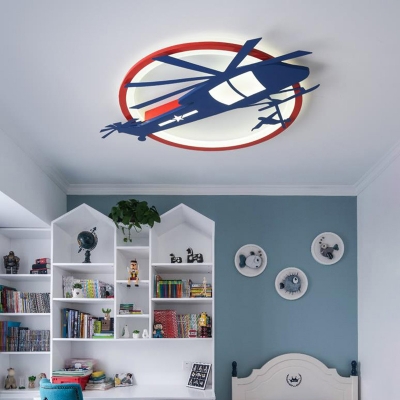 Blue and Red Airplane Flush Mount Light Acrylic and Iron 1 Light Flush Mount Lighting for Kids Room