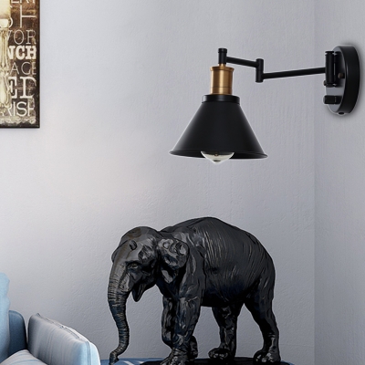 Cone Wall Sconce Lamps Industrial-Style Metal 1 Light Wall Sconce Lighting in Black and Satin Brass