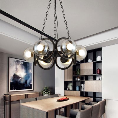 Contemporary Ring Chandelier Light Metal 6-Light Hanging Lights with Global Glass Shade for Restaurant