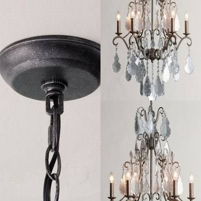 Crystal Chandelier Lighting with Candle French Country 6 Light Pendant Lamp in Pewter
