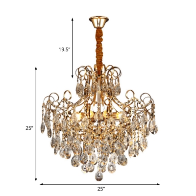 Crystal Pendant Chandelier Contemporary Metal 6 Heads Ceiling Lights in Gold for Living Room