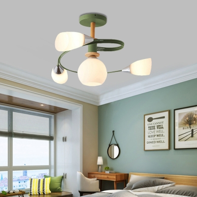 Curve Bedroom Semi Flush Ceiling Light Metal 4/6 Light Modern Flush mount Light in Multicoloured