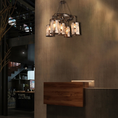 Cylindrical Hanging Pendant Lights Classic Steel 7 Heads Unique Hanging Chandelier Light for Coffee Shop
