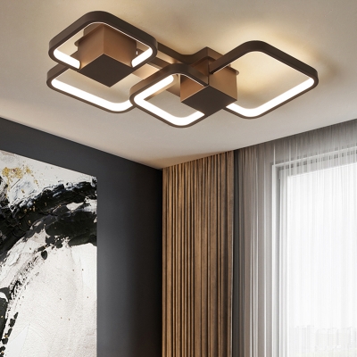 Led Geometric Flush Mount Ceiling Light Metal Modern Decorative Flush Lighting in Brown