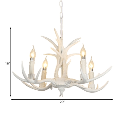 Living Room Antlers Pendant Lighting Resin White Resin Style Hanging Lamp with Candle