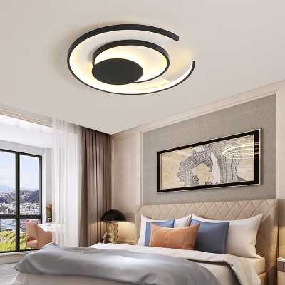 Living Room Circle Ceiling Light Acrylic LED Contemporary Black Flush Mount Fixture