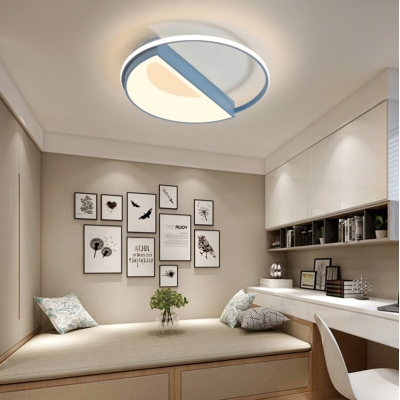 Macaron Round Ceiling Light Metallic Integrated Led Flush Mount Ceiling Light for Kids