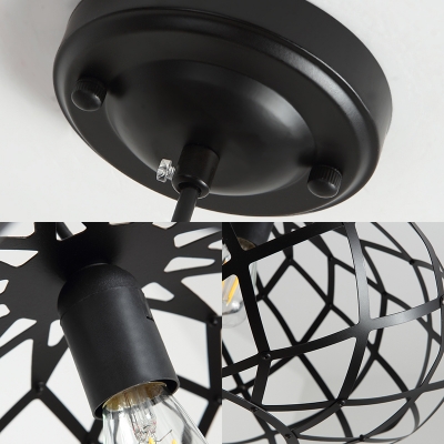 Modern Industrial Oval Pendant Lighting Iron 1 Bulb Hanging Edison Lights in Black for Dining Room