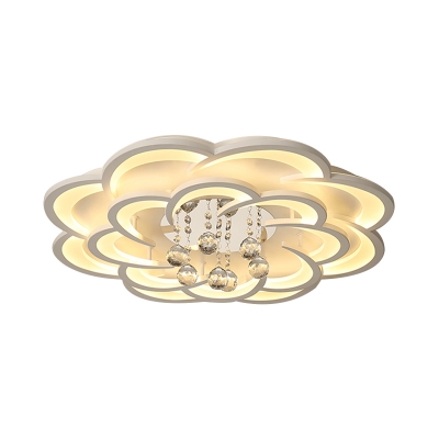 Modern Nordic Floral Flush Light with Crystal Ball Decoration Integrated Led White Ceiling Light Fixture