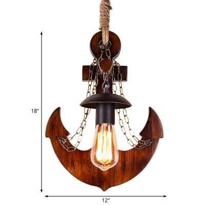 Nautical Open Bulb Wall Sconce Lights 1 Head Rope and Chain Wall Sconce Lighting with Wooden Anchor