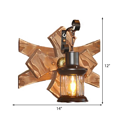 Nautical Sconce Lamp Iron 1 Head Unique Sconce Light Fixture with Wooden Base for Bar