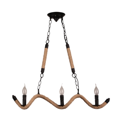 Open Bulb Pendant Lights Village Rope and Iron 3 Light Candle Hanging Lamps for Kitchen Dining