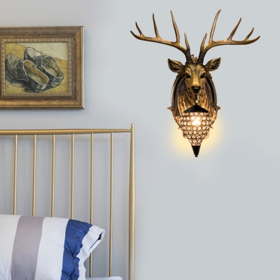 Realistic Deer Head Wall Mounted Light with Teardrop Shade 1 Light Rustic Wall Lighting