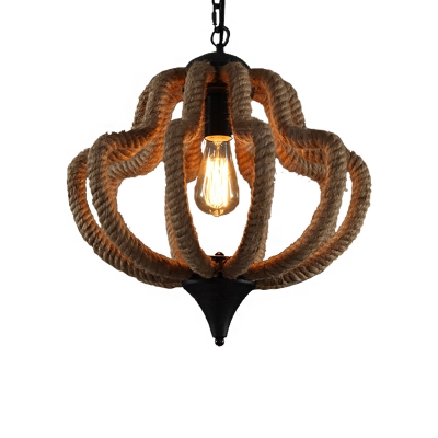 Rope Ceiling Pendant Lights Lodge Metal 1 Head Hanging Lights with Adjustable Chain for Kitchen Island