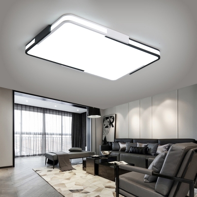 Square/Rectangle Bedroom Flush Mount Ceiling Light Acrylic LED Modern Ceiling Flush in Black and White