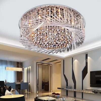 Swirl Crystal Glass Flush Mount Light Fixture Modern Sparkling Close to Ceiling Light for Bedroom Living Room