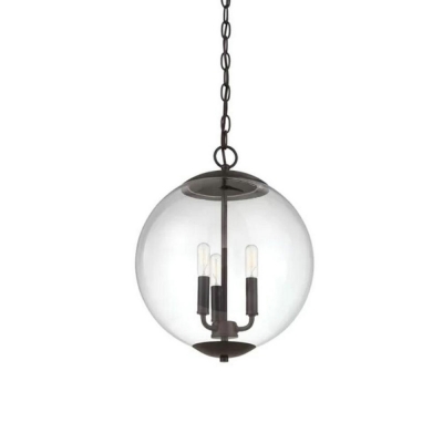 Vintage Black/Chrome/Gold Pendant Light Globe Shade 3 Lights Clear Glass Chandelier for Dining Room