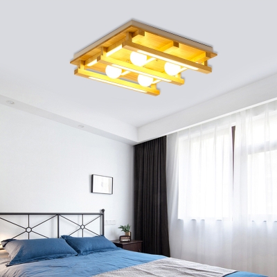 1/4/9 Light Global Shade Flush Mount Light Modern Wood Ceiling Light Fixture for Bedroom