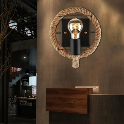 1 Light Exposed Bulb Wall Mounted Light Rustic Rope Wall Sconce for Restaurant Coffee Shop