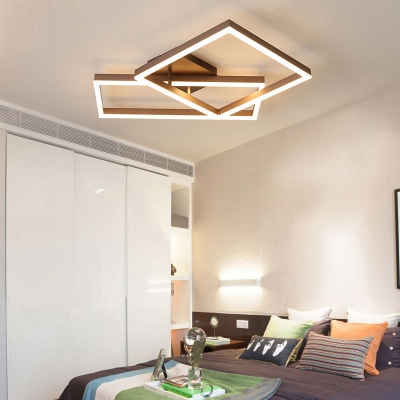 2/3/4 Light Square Flush Mount Ceiling Fixture Modern Metal Ceiling Light in Brown for Living Room