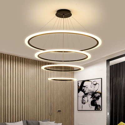 Acrylic Ring Hanging Pendant Light Contemporary Integrated Led Black Chandelier Light