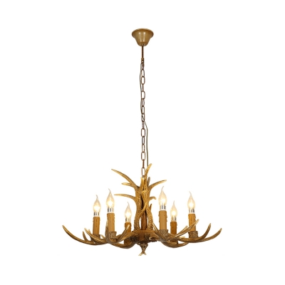 American Country Antlers Chandelier Resin Hanging Light in Gold for Coffee Shop Restaurant