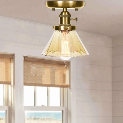 Antique Brass Semi Flush Mount Aged Metal 1 Head Semi-Flush with Glass Shade for Bedroom