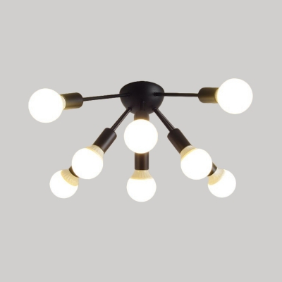 Bare Bulb Bedroom Ceiling Light Fixture Metal 8/12 Light Modern Flush Mount Light in Black/White